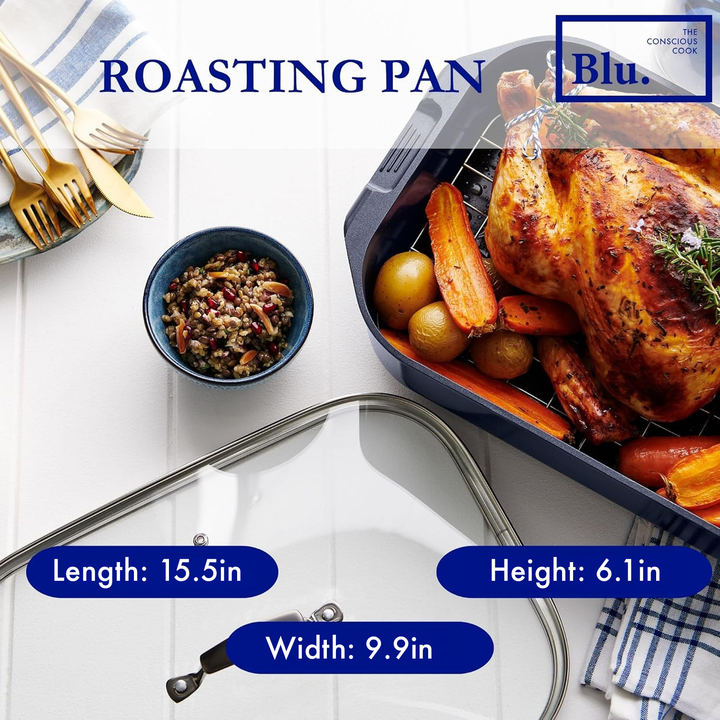 Blu. Cookware Roasting Pan with Lid and Roasting Rack