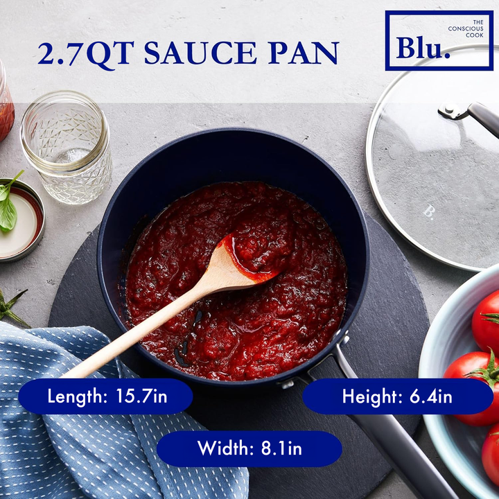 Blu. Cookware 2.7QT Nonstick Sauce Pan with Lid