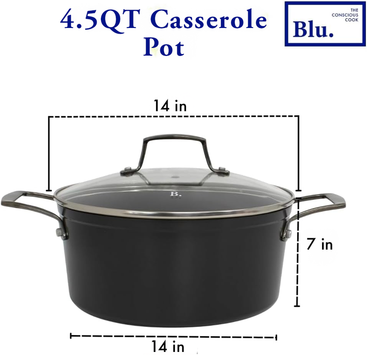 Blu. Cookware 4.5QT Casserole Pot with Lid