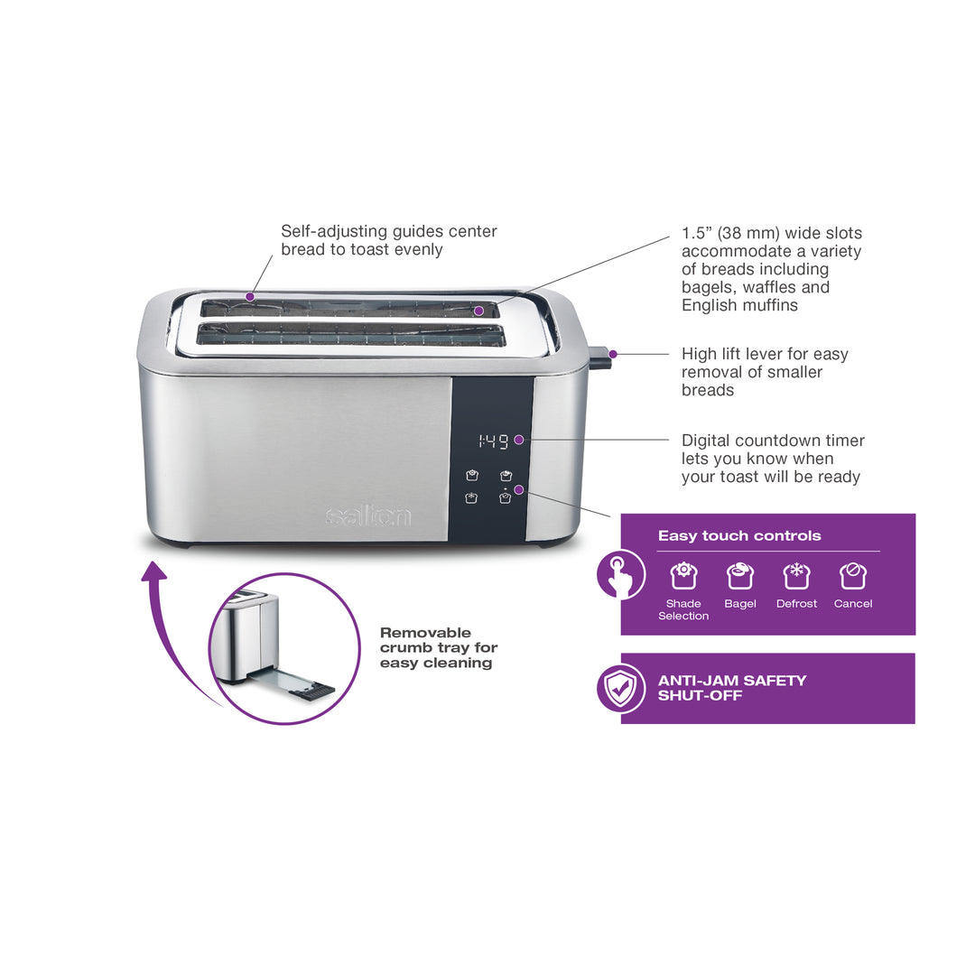 Salton Stainless Steel Countdown Long Slot Toaster