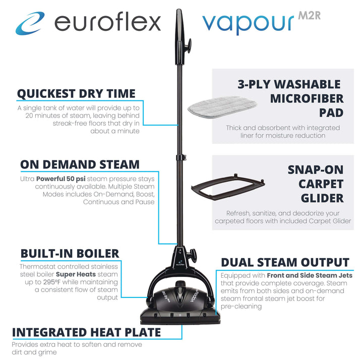 Euroflex Vapour 9-Piece Premium Steam Mop with Ultra Dry Steam Technology