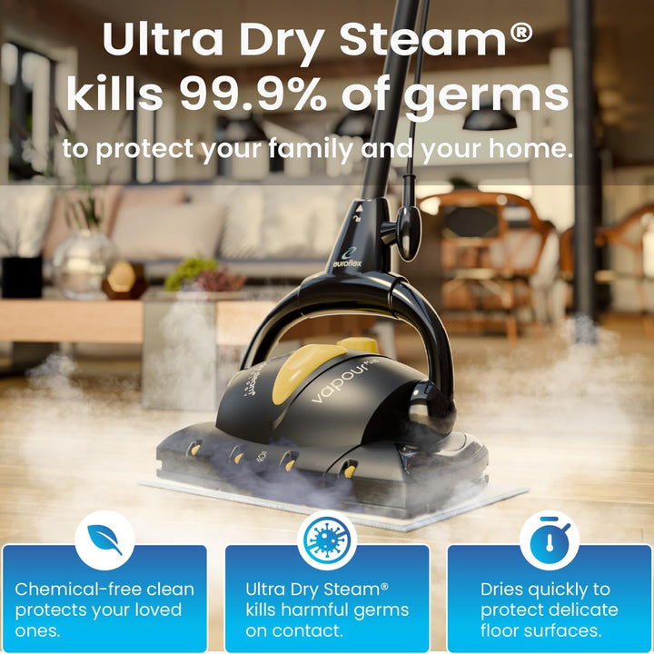 Euroflex Vapour Plus 18-Piece Steam Mop with Precision Floor Care Kit