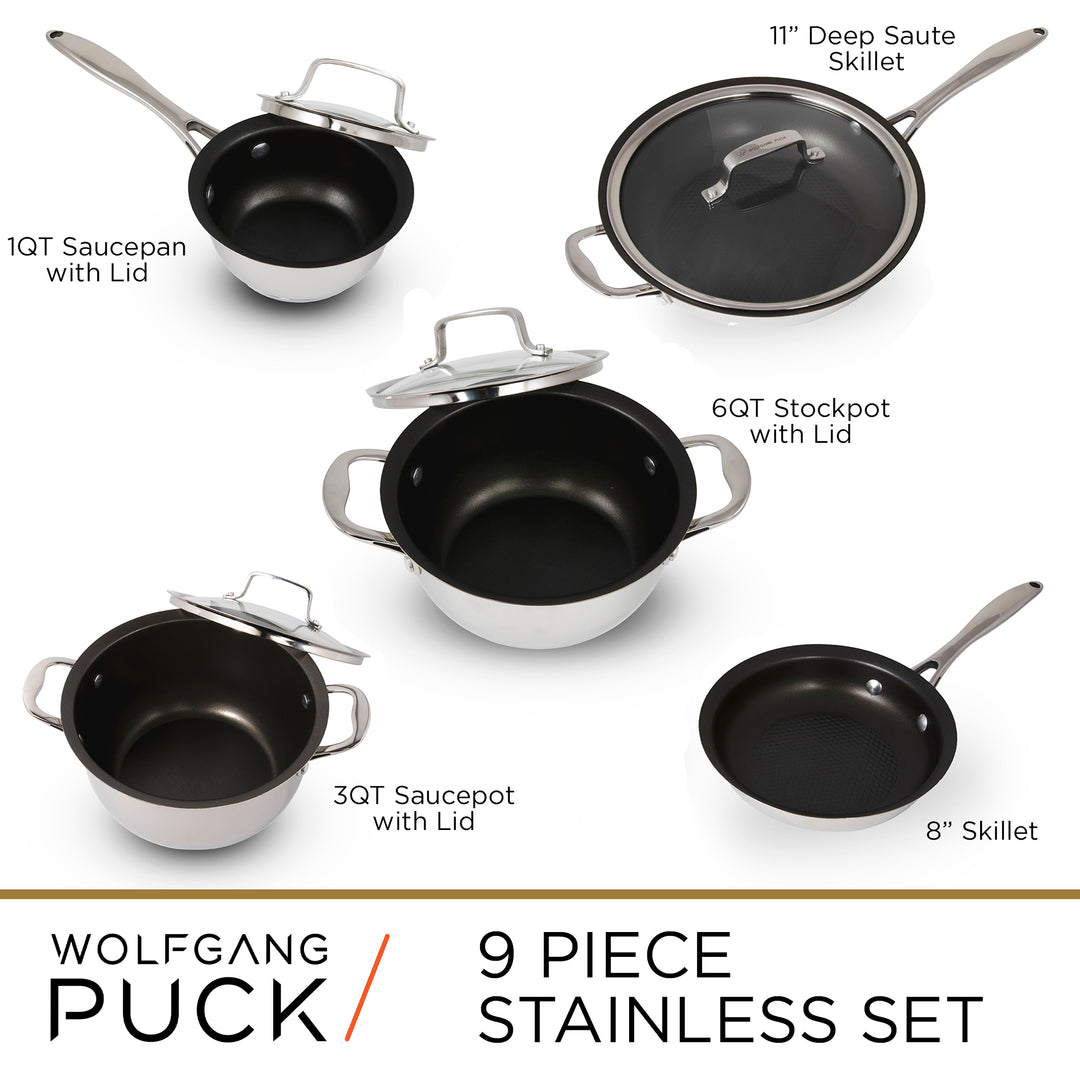 Wolfgang Puck 9-Piece Stainless Steel Cookware Set