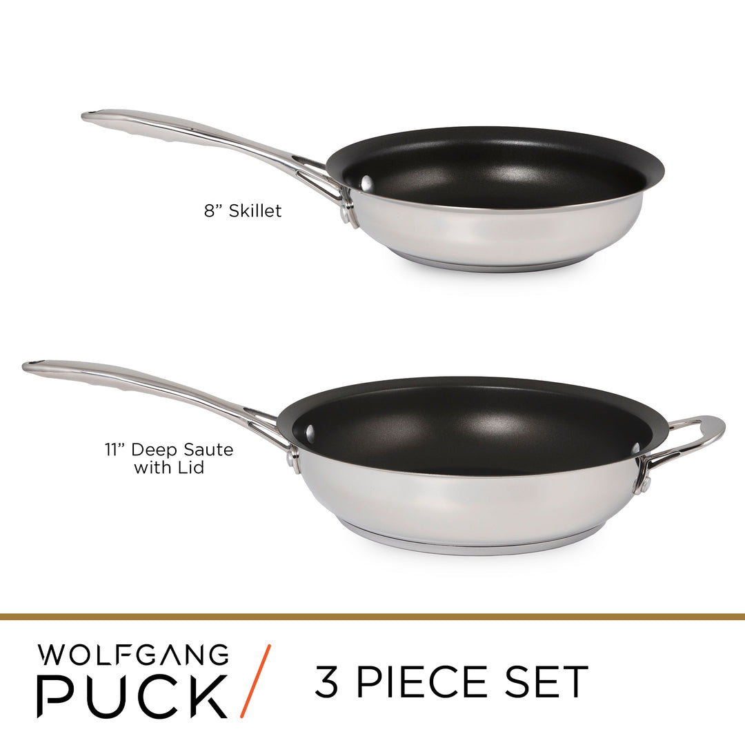 Wolfgang Puck 3-Piece Stainless Steel Skillet Set